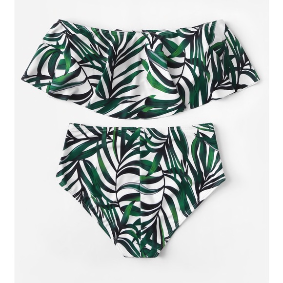QUIN🌴 tropical leaf print ruffle bikini green - Picture 3 of 3